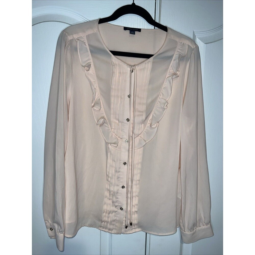 Tommy Hilfiger Womens Pink Blouse XL Buttons Ruffle Pleated Tie